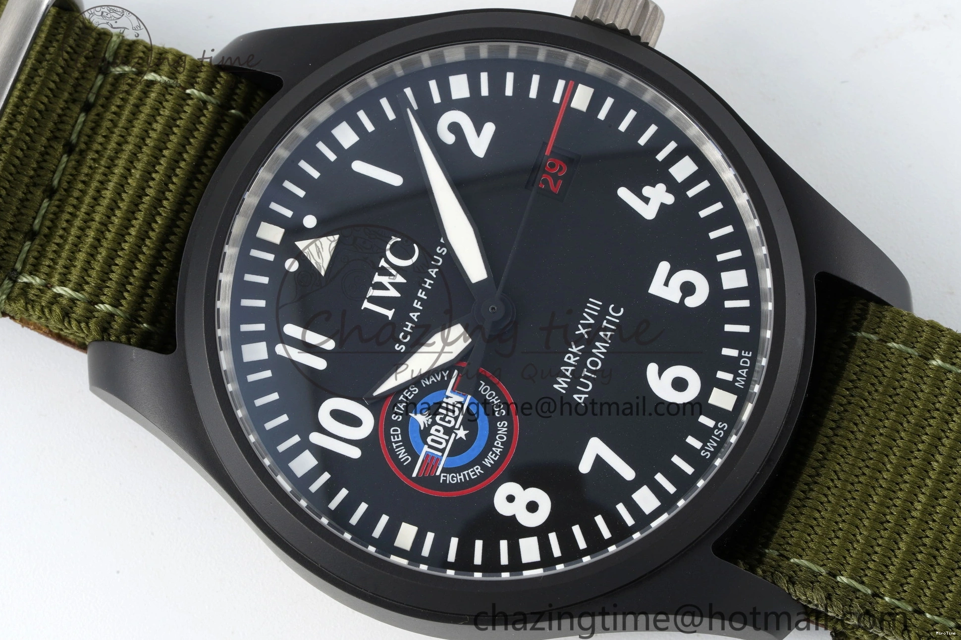 MIROTIME 0207 Top Gun Pilot Mark XVIII Limited “SFTI” M+F 1:1 Best Edition Black Dial on Green Nylon Strap A WaterResistant 7064